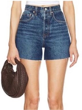 AG Adriano Goldschmied Dark Blue High-Rise Denim Shorts
